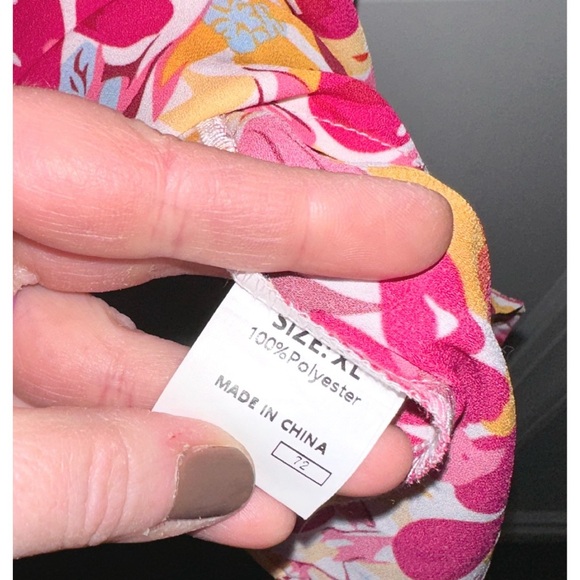 Jules & James pink and orange Women's Floral Double V Ruffle Sleeve Tunic Top - Picture 5 of 5